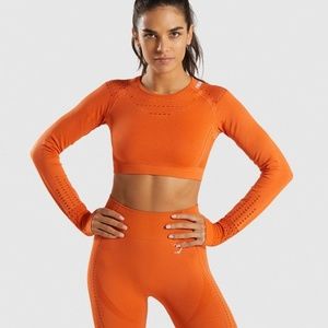 Gymshark Flawless Knit Long Sleeve Crop Top - Burnt Orange (Small)